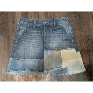 True Religion Denim Mini Skirt‎ Patchwork Frayed Hem Casual Trendy S